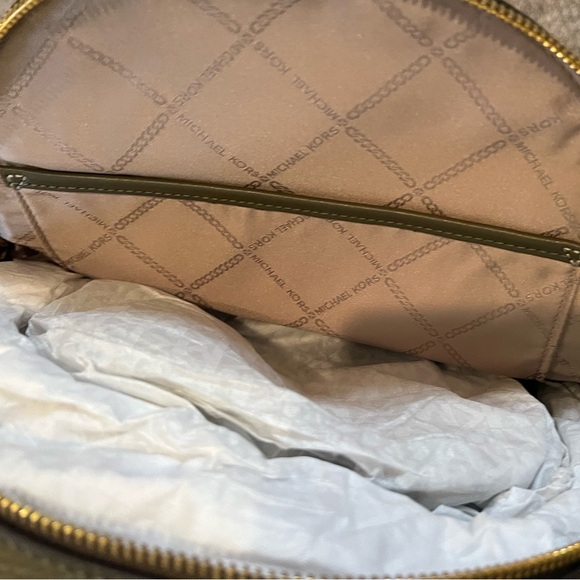 Michael Kors Leather Dark Green Backpack with Gold Accents - Picture 4 of 7